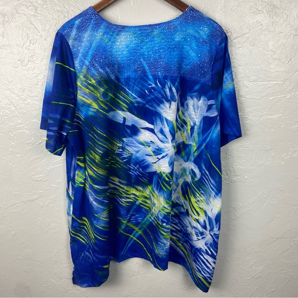 Catherines blue green Floral sparkle key hole t-shirt 1X - Picture 6 of 9